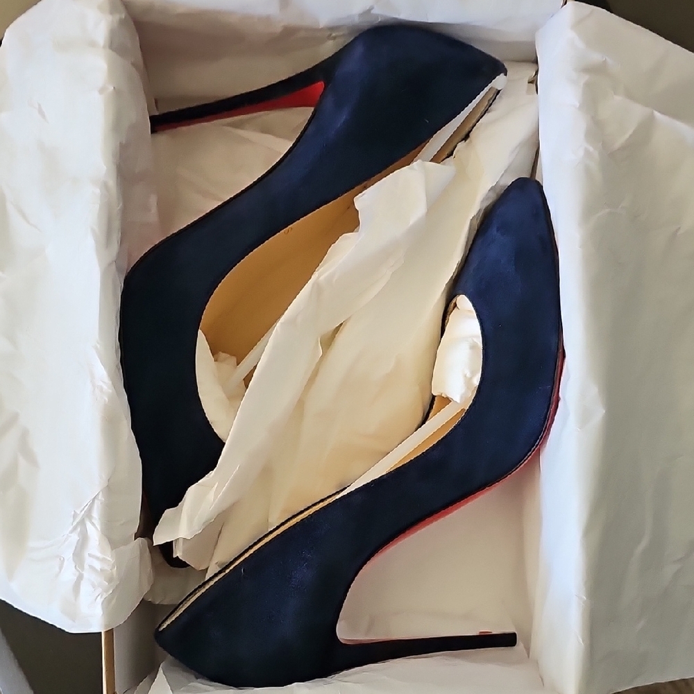 Christian Louboutin Eloise 100 Vous Velours Marine Blue Suede Heels Pumps 38 - Picture 9 of 12